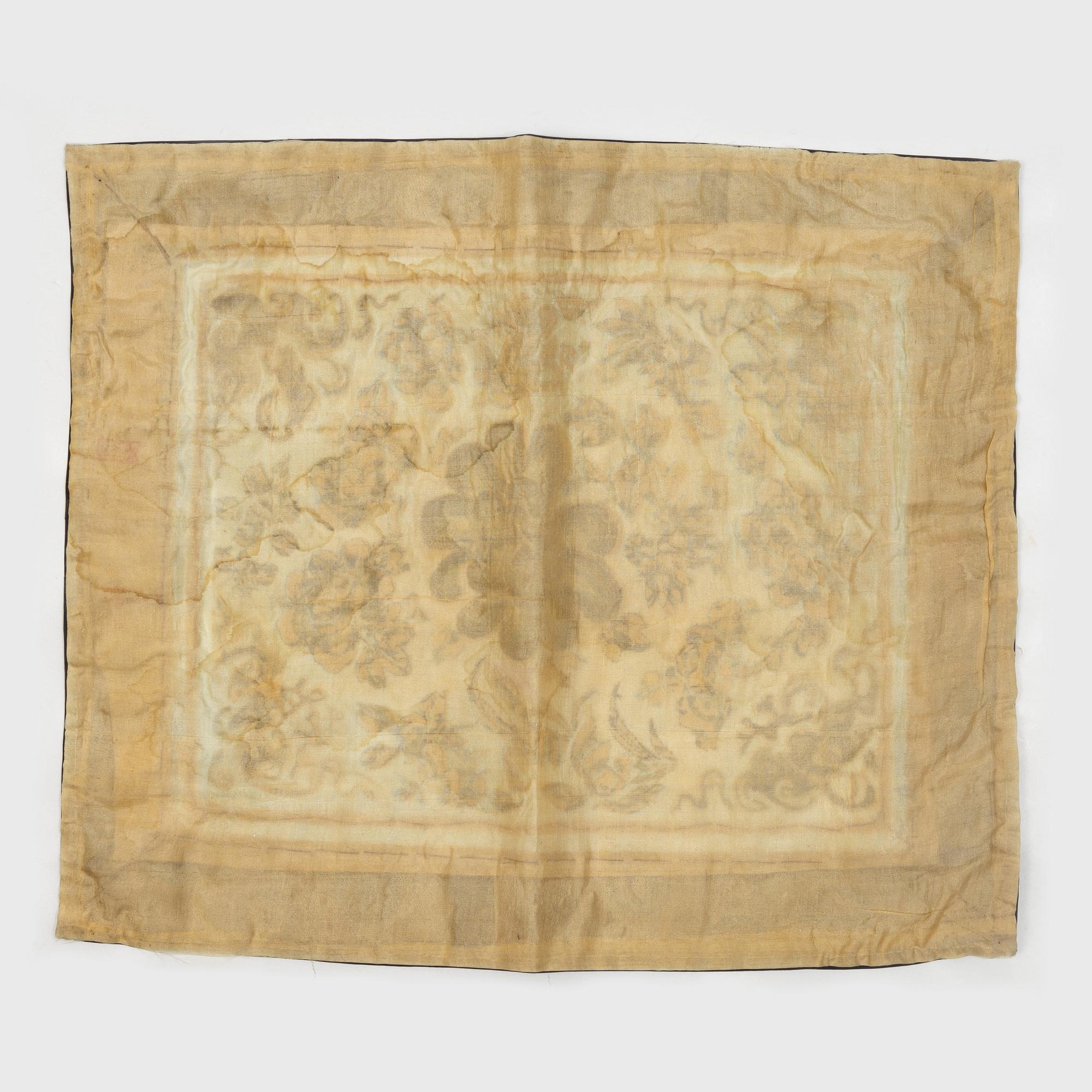 Two rank badges, two embroideries, and a brocade, China, part Qing dynasty.
