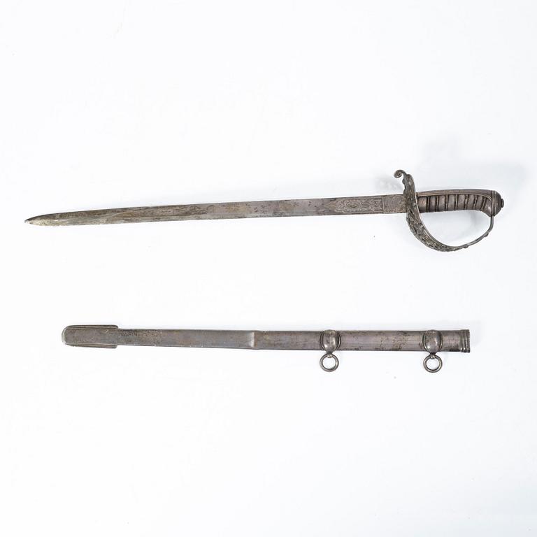 Edward H Stockwell, brevkniv i form av värja, silver, London 1873.