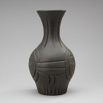 A Pablo Picasso faience vase,  "Vase gravé noir", Madoura Vallauris, France 1953.