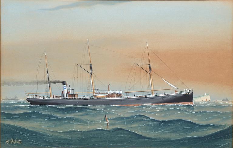 FARTYGSPORTRÄTT 'Carl XV', gouache, otydligt signatur 1891.