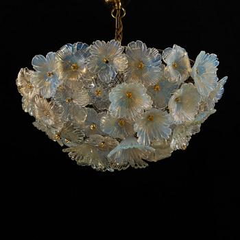 A 20th century brass and glass ceiling lamp.