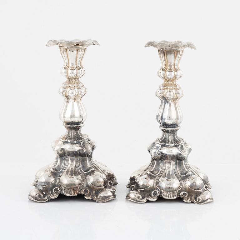 CG Hallberg, a pair of candlesticks, silver in Baroque style, Stockholm, 1955-56.