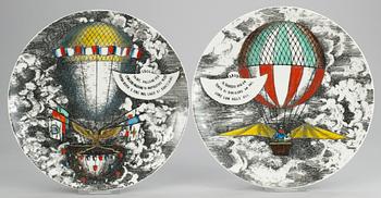 A set of nine Piero Fornasetti 'Mongolfiere' plates, Milan, Italy.