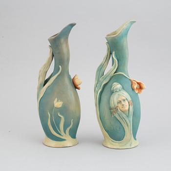 Two similar of Bernard Bloch Austrian Art Nouveau vases, circa 1900.