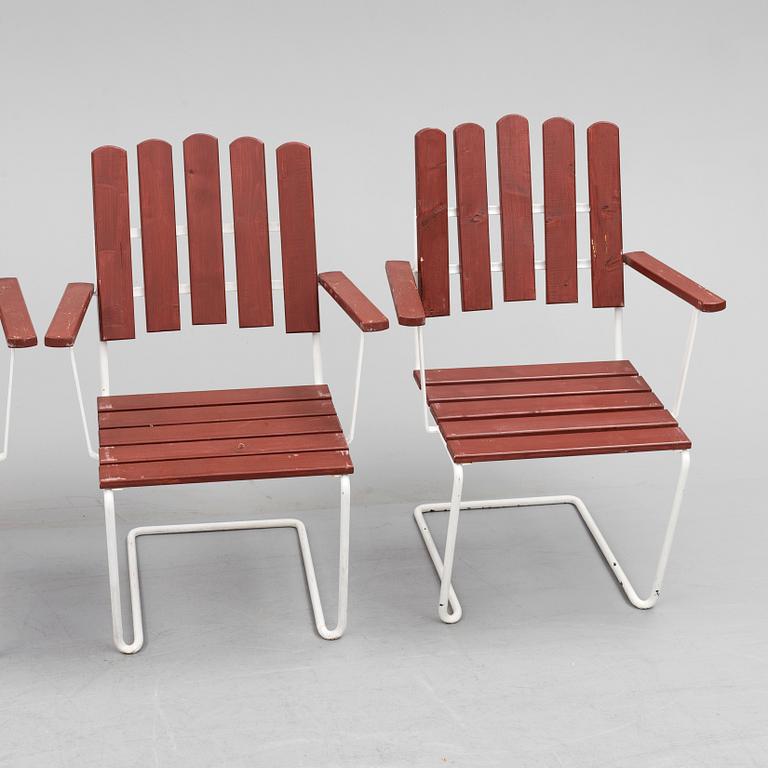 Four second half of the 20th century garden armchairs by Grythyttan stålmöbler.