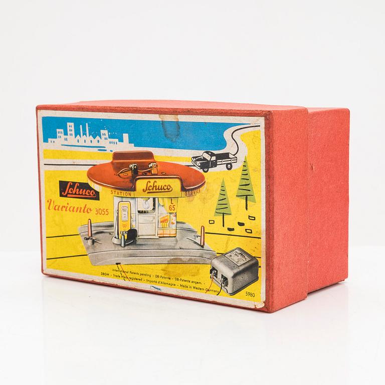 Schuco, toy, petrol station, model 3055, original packaging, Germany, mid-20th century.