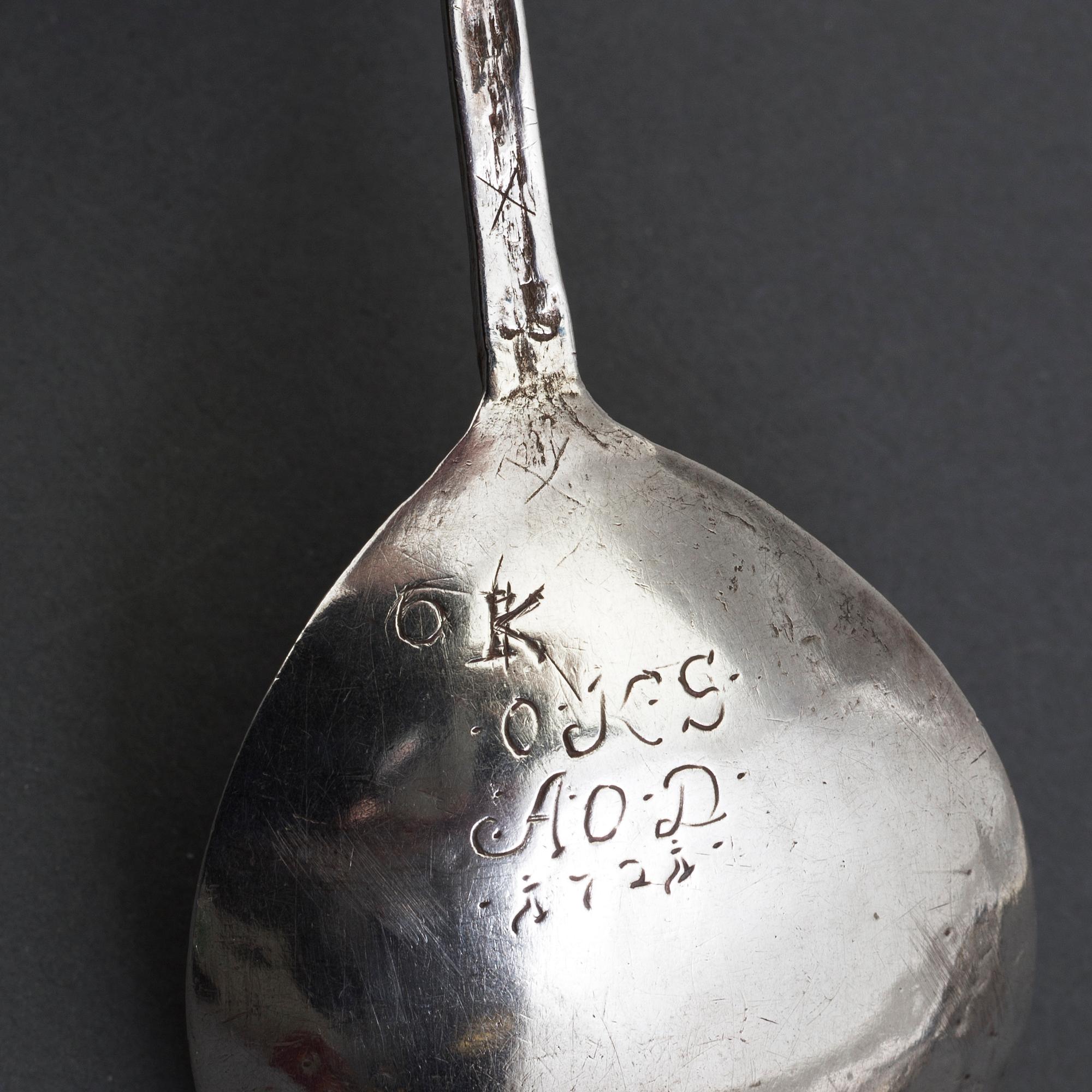Two Scandinavian 18th century silver spoons, unidentified marks.