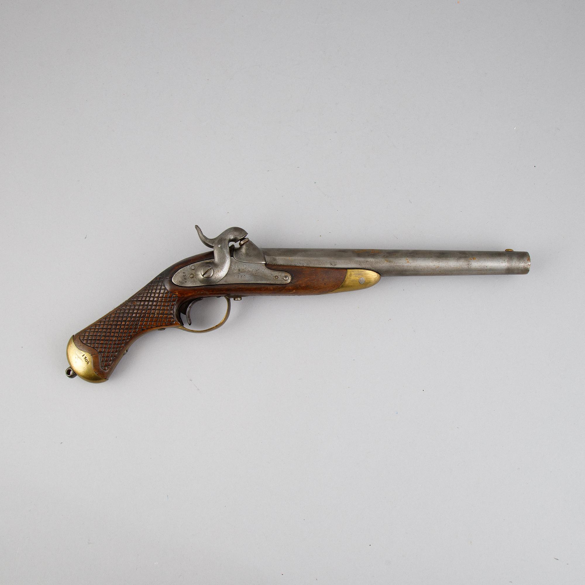 A smooth bored Swedish percussion pistol, 1850 pattern.