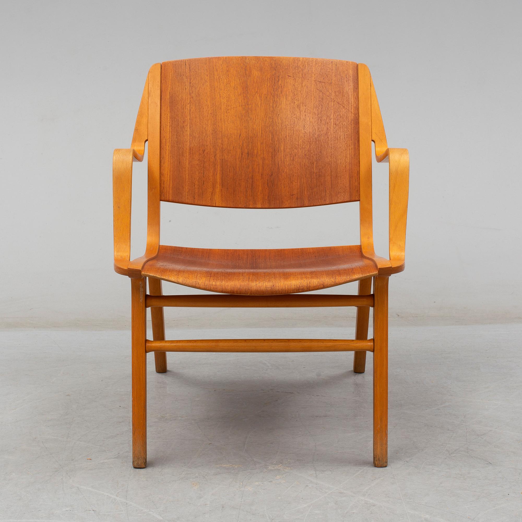 PETER HVIDT & ORLA MØLGAARD NIELSEN, a teak and beech 'Ax-chair', designed 1947, Fritz Hansen.