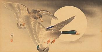 Ohara Koson, "Två gräsänder i flykt mot fullmåne".
