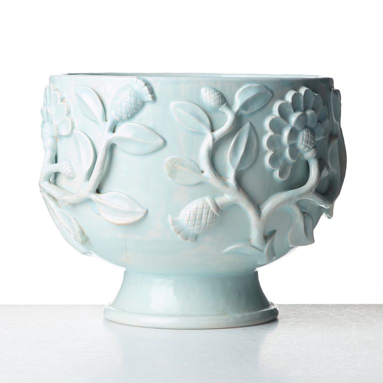 Wilhelm Kåge, a celadon-glazed faience flower urn, Gustavsberg 1925, this model was shown at The Paris exhibition 1925.