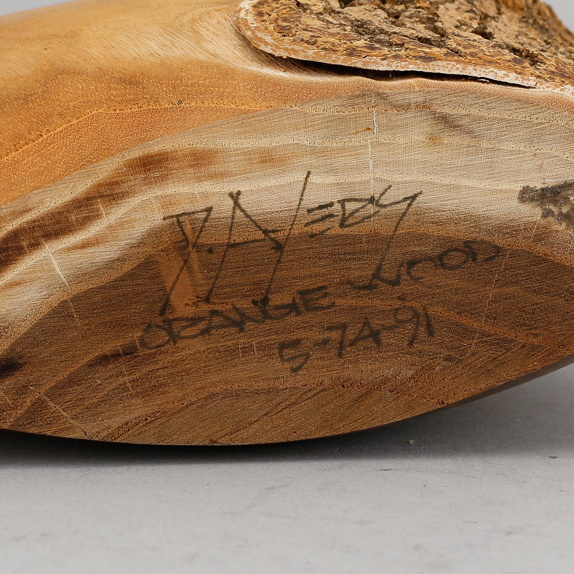 Doug Ayers, Orange wood bottle, signed.