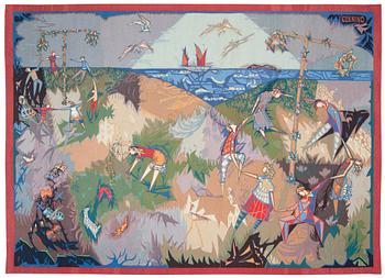 659. TAPESTRY. "Midsommardans" ("La danse de la Saint-Jean"). Tapestry weave. 235 x 326 cm. Signed PF GYNNING.