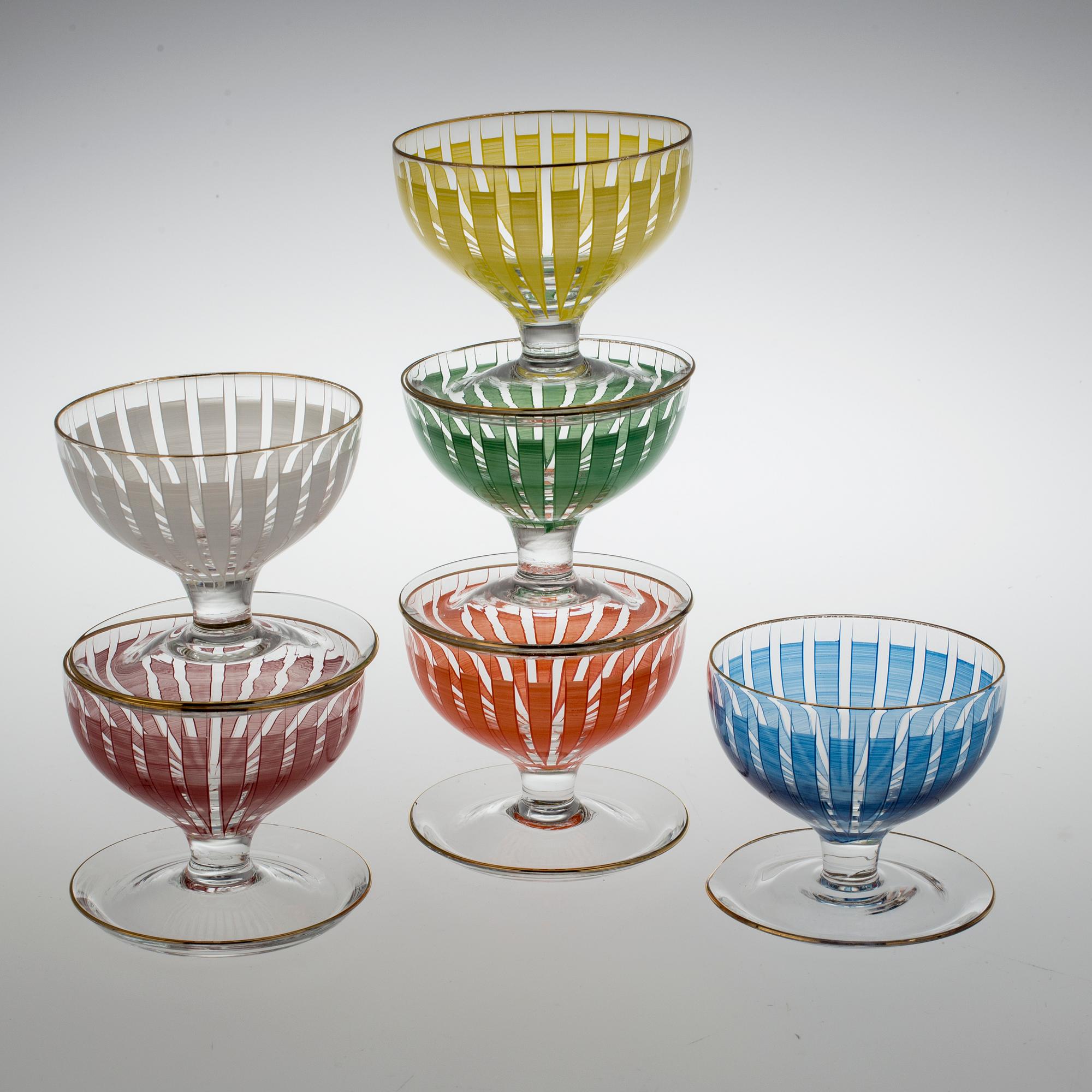 COUPEGLAS, 6 st, glas. Bengt Orup, Johansfors, 1950-tal.