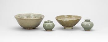 SKÅLAR 2 st SAMT VASER 2 st, keramik, trol Sung-dynastin.