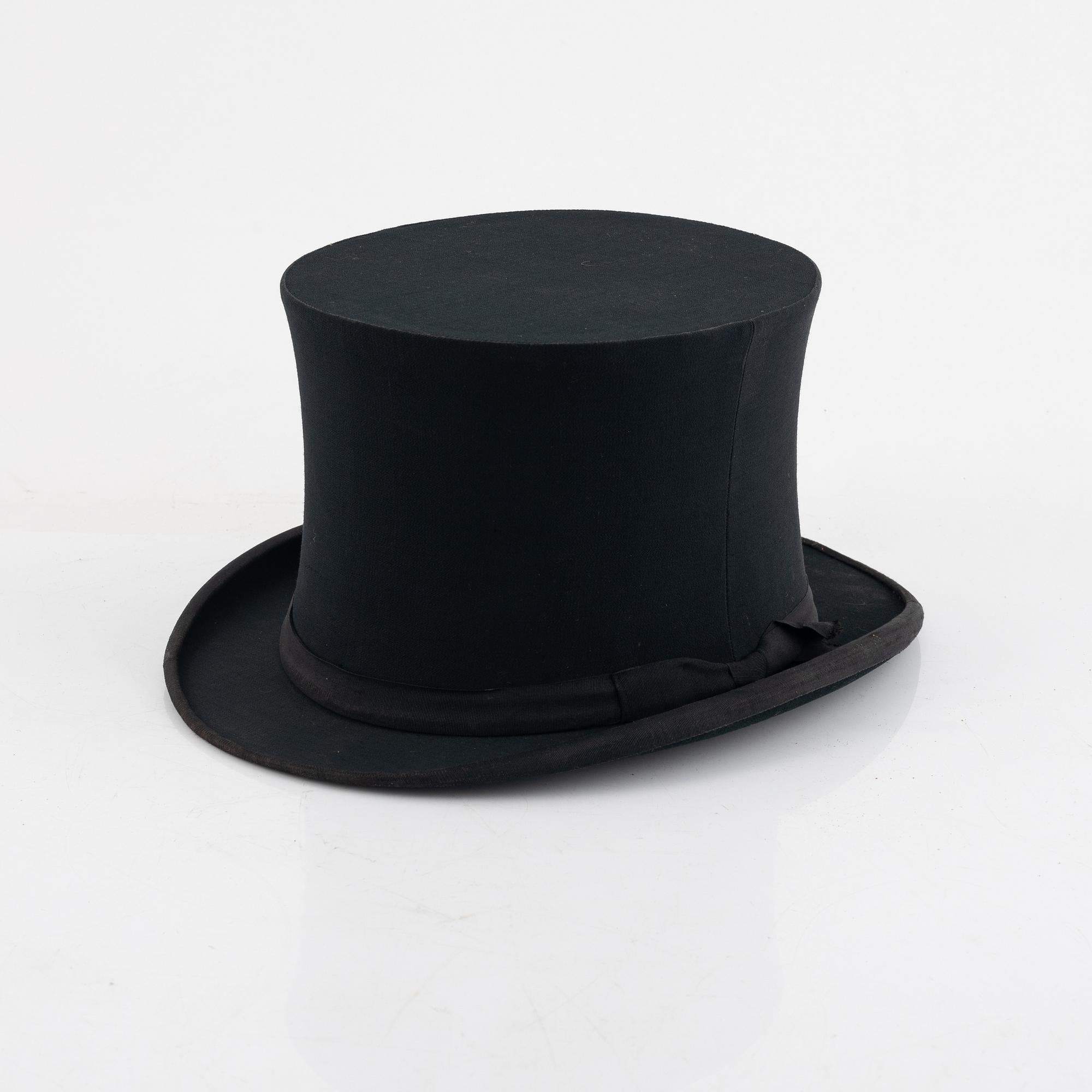 A top hat in case, by Lincoln Bennett & Co. London.