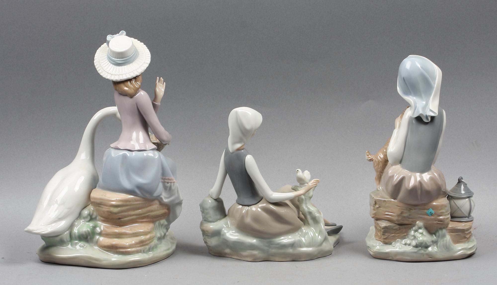 FIGURINER, 3 st, porslin, Lladro. Tillverkningsår 1969-1996.