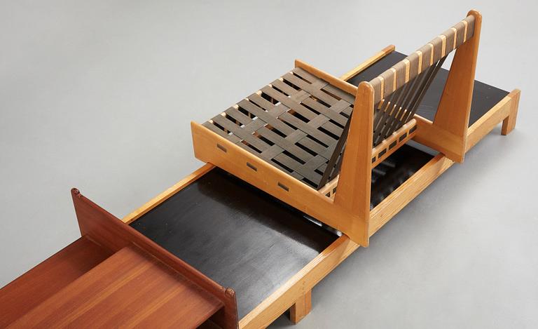 A Torsten Johansson bench with a chair and a table, A.J Iversen, Danmark 1953.