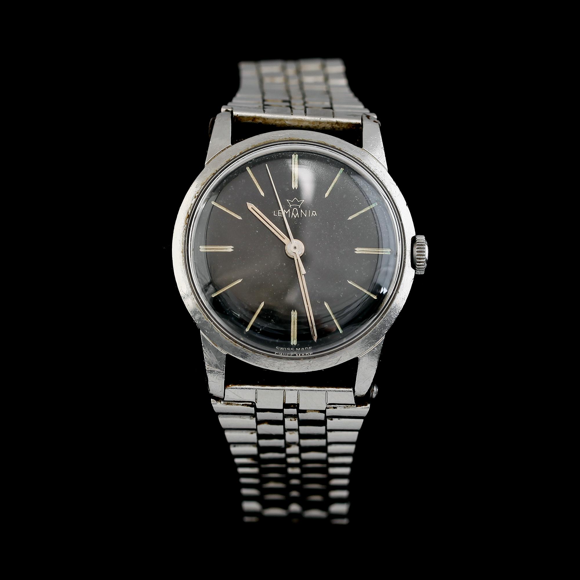 ARMBANDSUR, stål, Lemania, 1900-talets mitt.