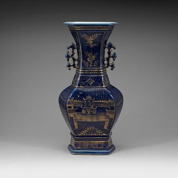 288. A powder blue and gold vase, Qing dynasty, 19th Century.