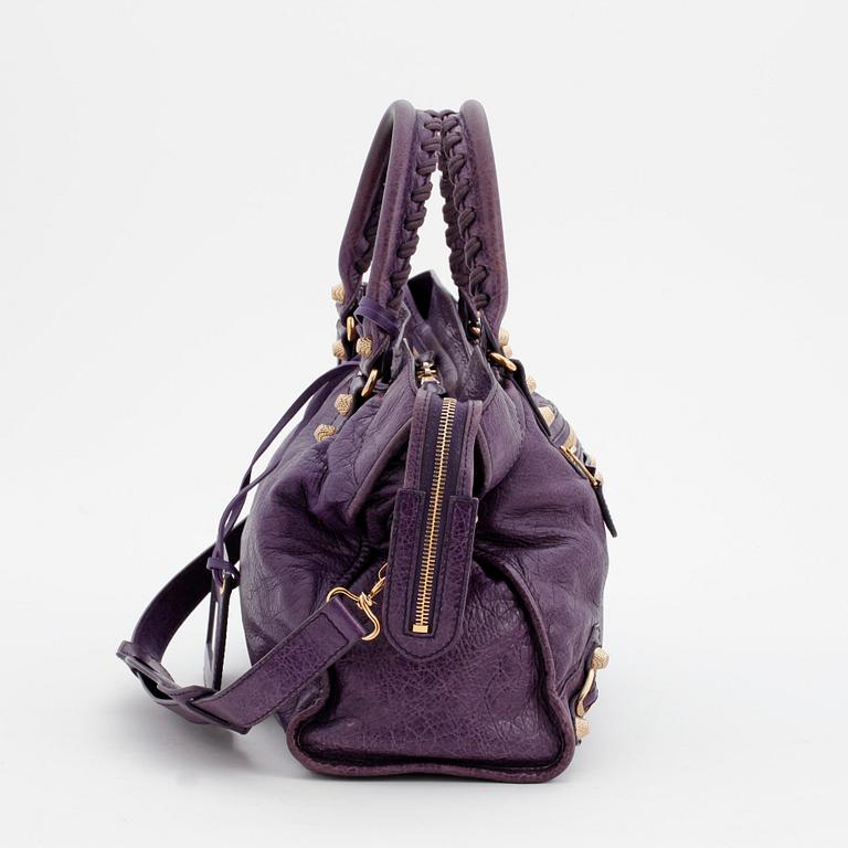 BALENCIAGA, a purple leather handbag, "Classic City".