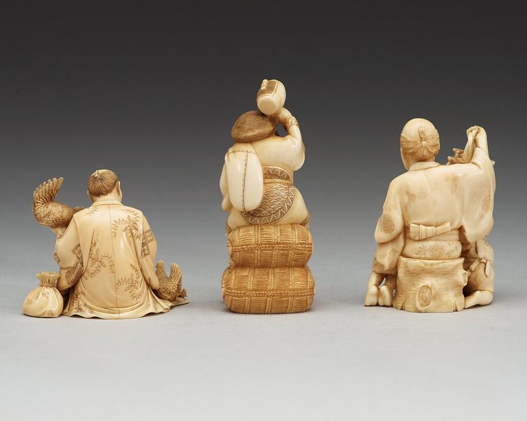 A set of three Japanese okimonos, Japan, early 20th Century.