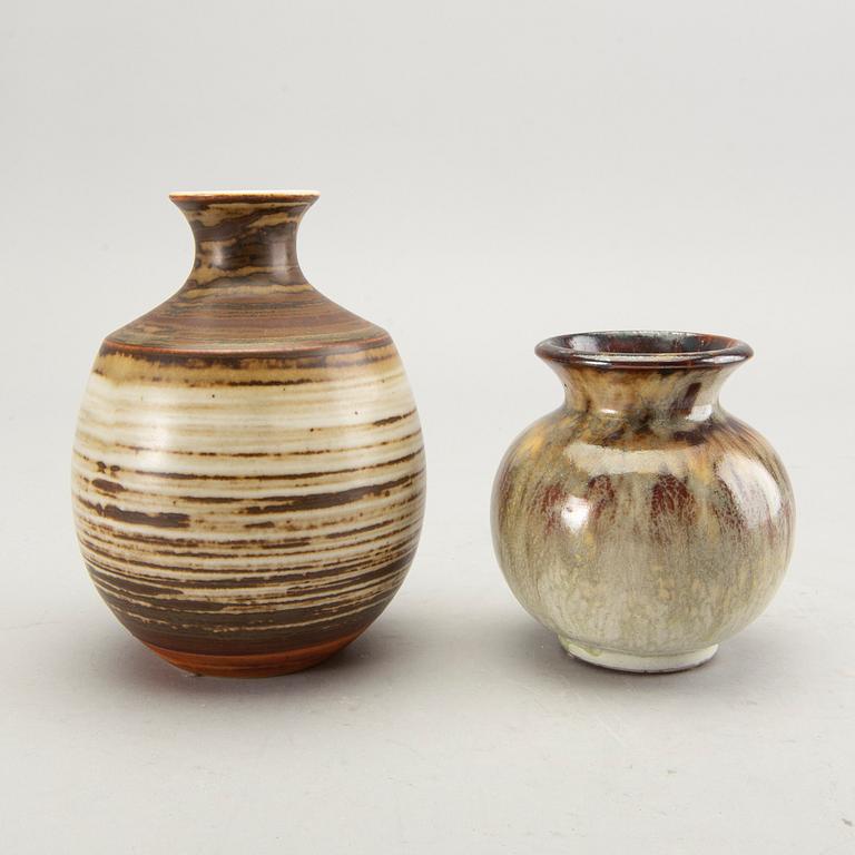 A set of six vases and a dish, by different makers, Höganäs and Vallåkra.