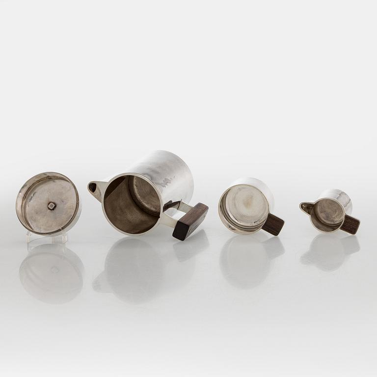 Bertel Gardberg, Coffee set, 3 pieces, 916 silver and rosewood, Toivo V. Toukonen, Helsinki, 1956.
