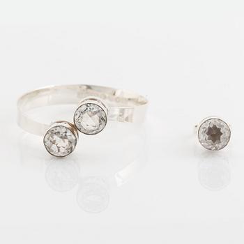 Silver and rock crystal ring and bangle.