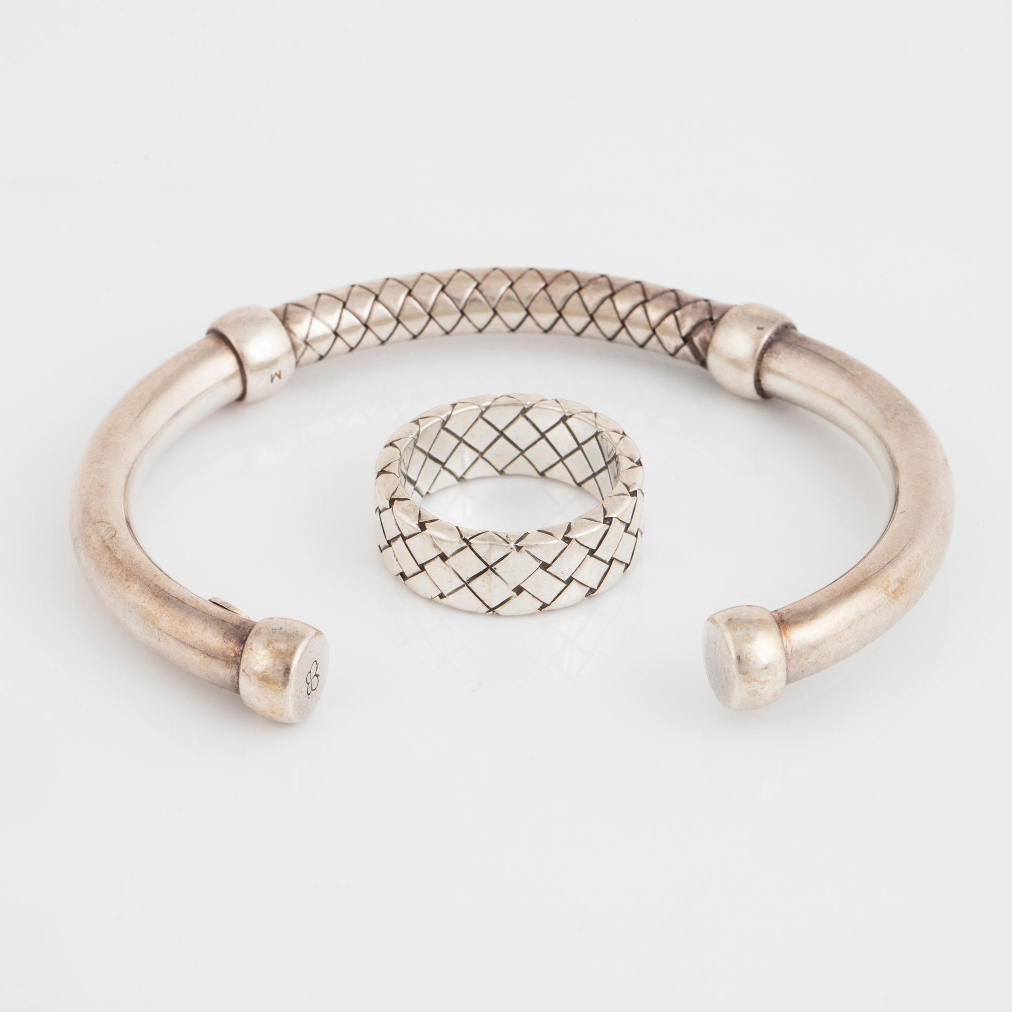 BOTTEGA VENETA, a sterling silver ring and bracelet, Italy.