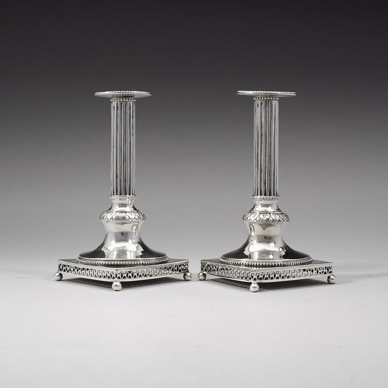 A pair of Swedish 18th century silver candlesticks, Johan Wilhelm Zimmerman, Stockholm 1798.