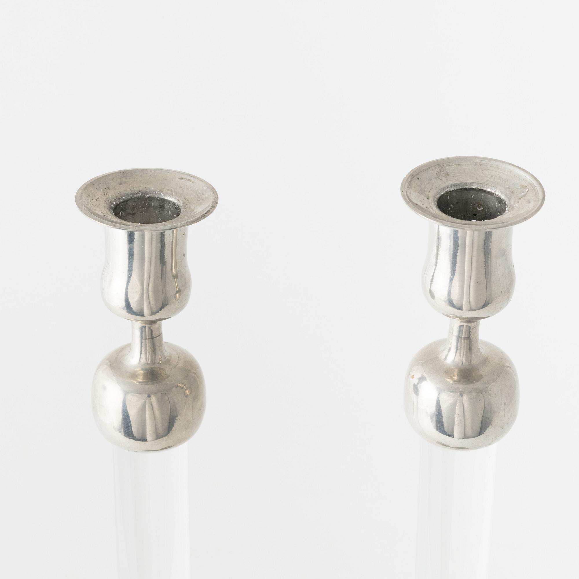 Josef Frank, a pair of pewter and plexi glass candlesticks, Firma Svenskt Tenn, Sweden 1960.