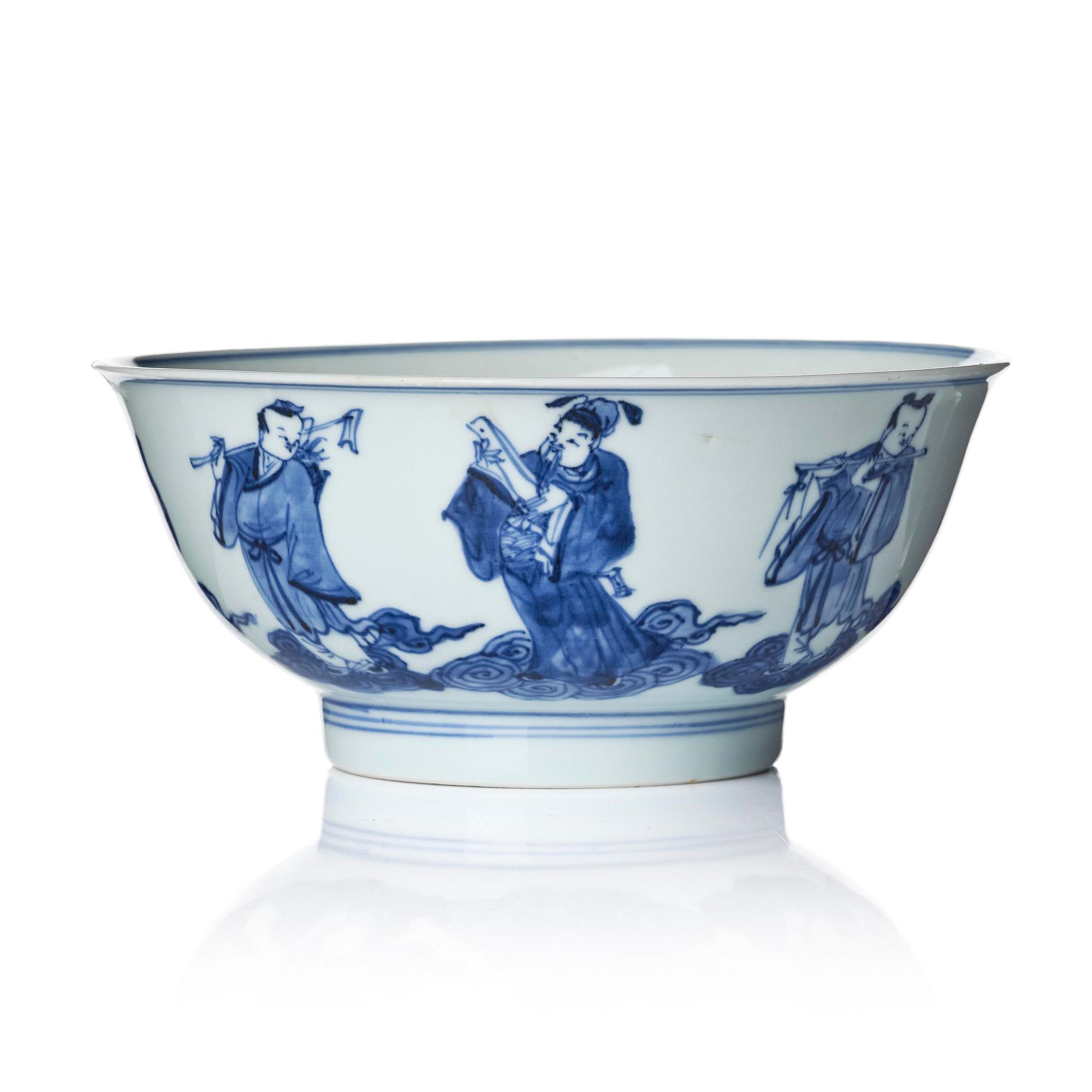A blue and white 'Immortals' bowl, Qing dynasty, Qianlong (1736-95).