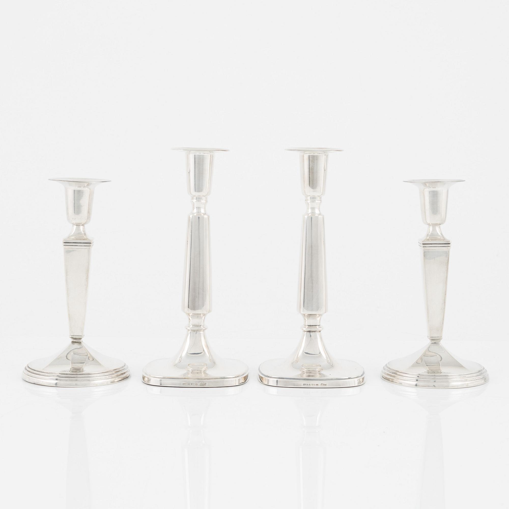 2+2 Swedish Silver Candlesticks, Tore Eldh, Ceson, Gothenburg 1972 and GAB, Stockholm 1960.