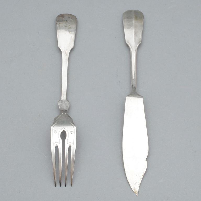 FISKBESTICK, 24 delar, silver, Österrike-Unger, tidigt 1900-tal. Vikt ca 1139 gram.