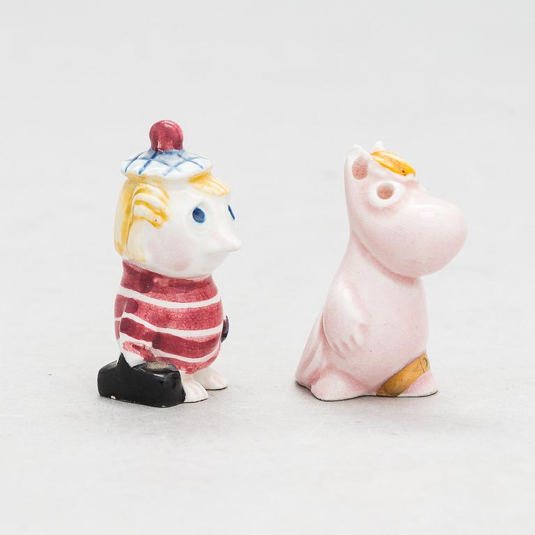 Leo Tykkyläinen, figuriner, 2 st, keramik, Mumin, Finland, 1950-tal.