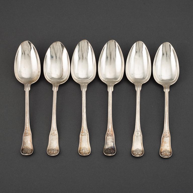 A set of six Swedish 19th century silver spoons, mark of Adolf Zethelius, Stockholm 1835.