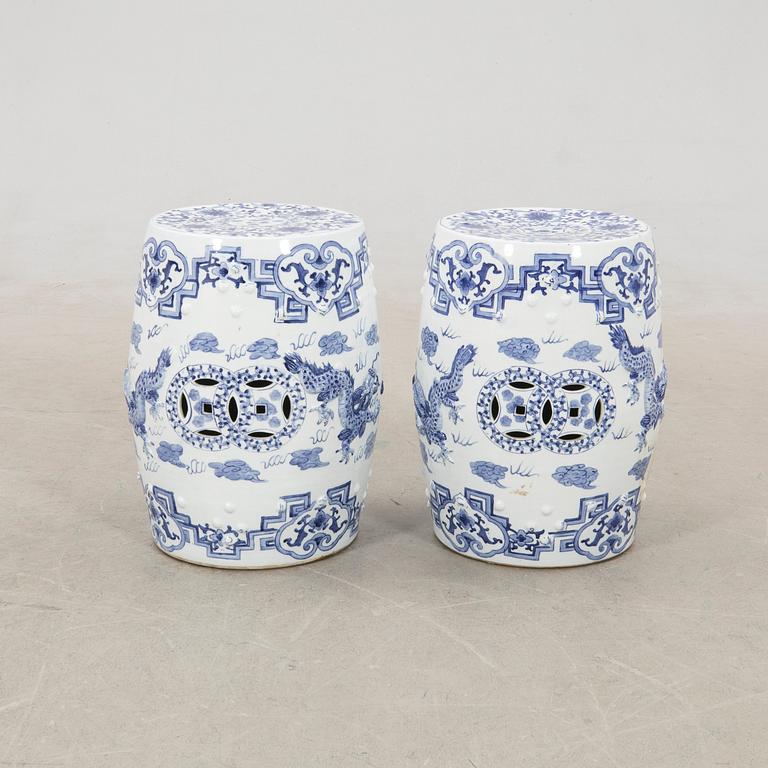 A pair of Chinese blue and white garden stools, 20th century.