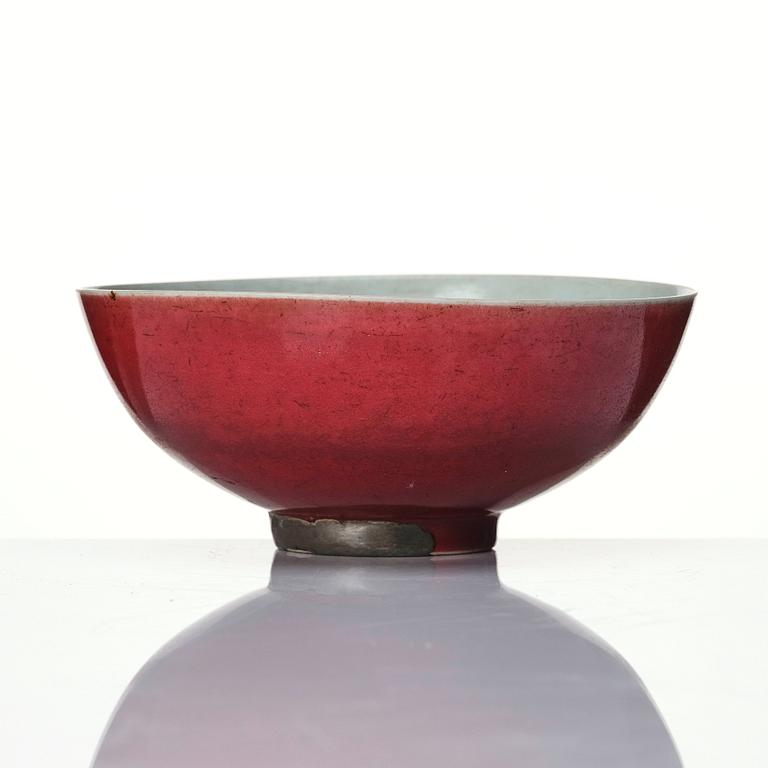 A sang de boef glazed bowl, Qing dynasty with Qianlong seal mark.