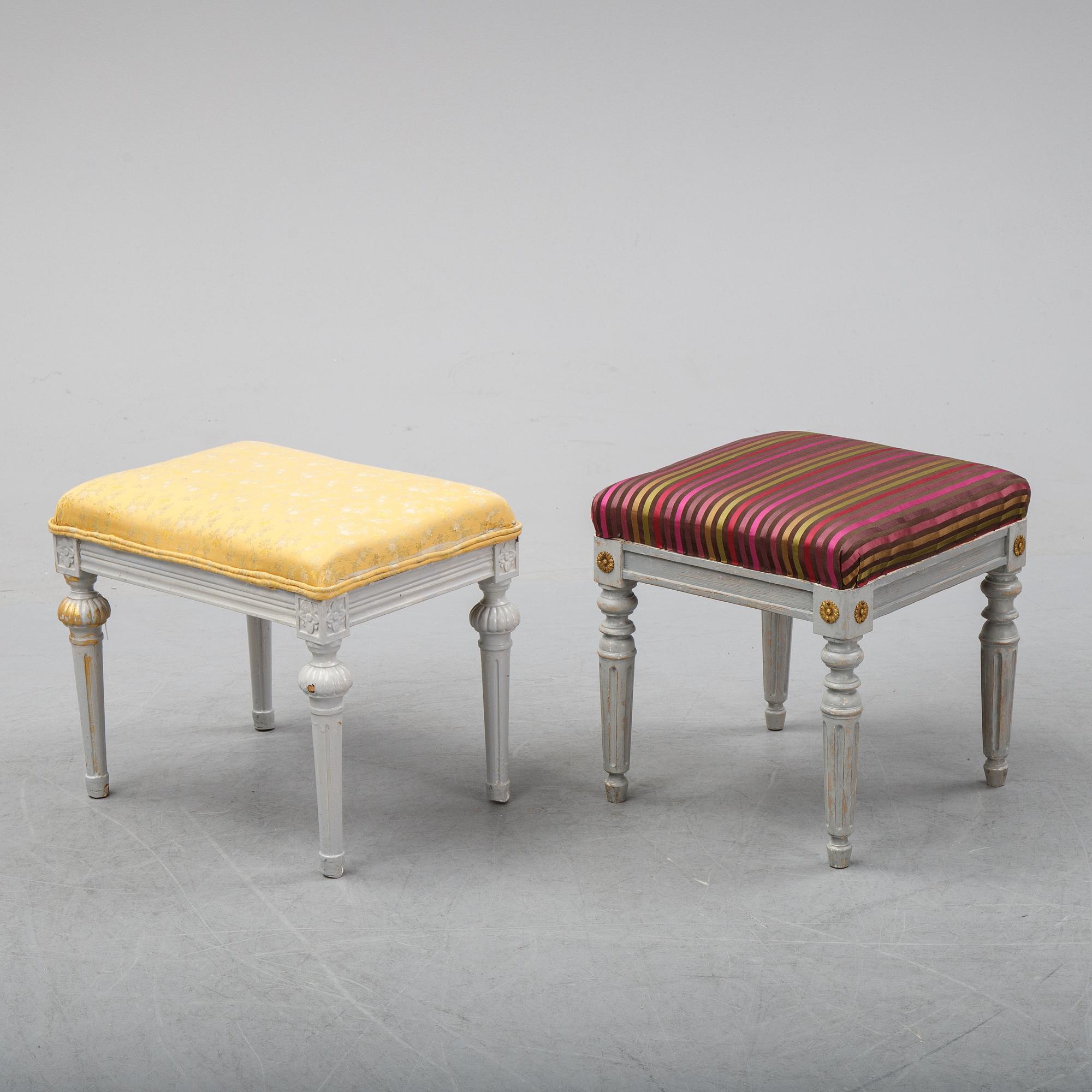 Two Gustavian style stools, 19/20th Century stools.