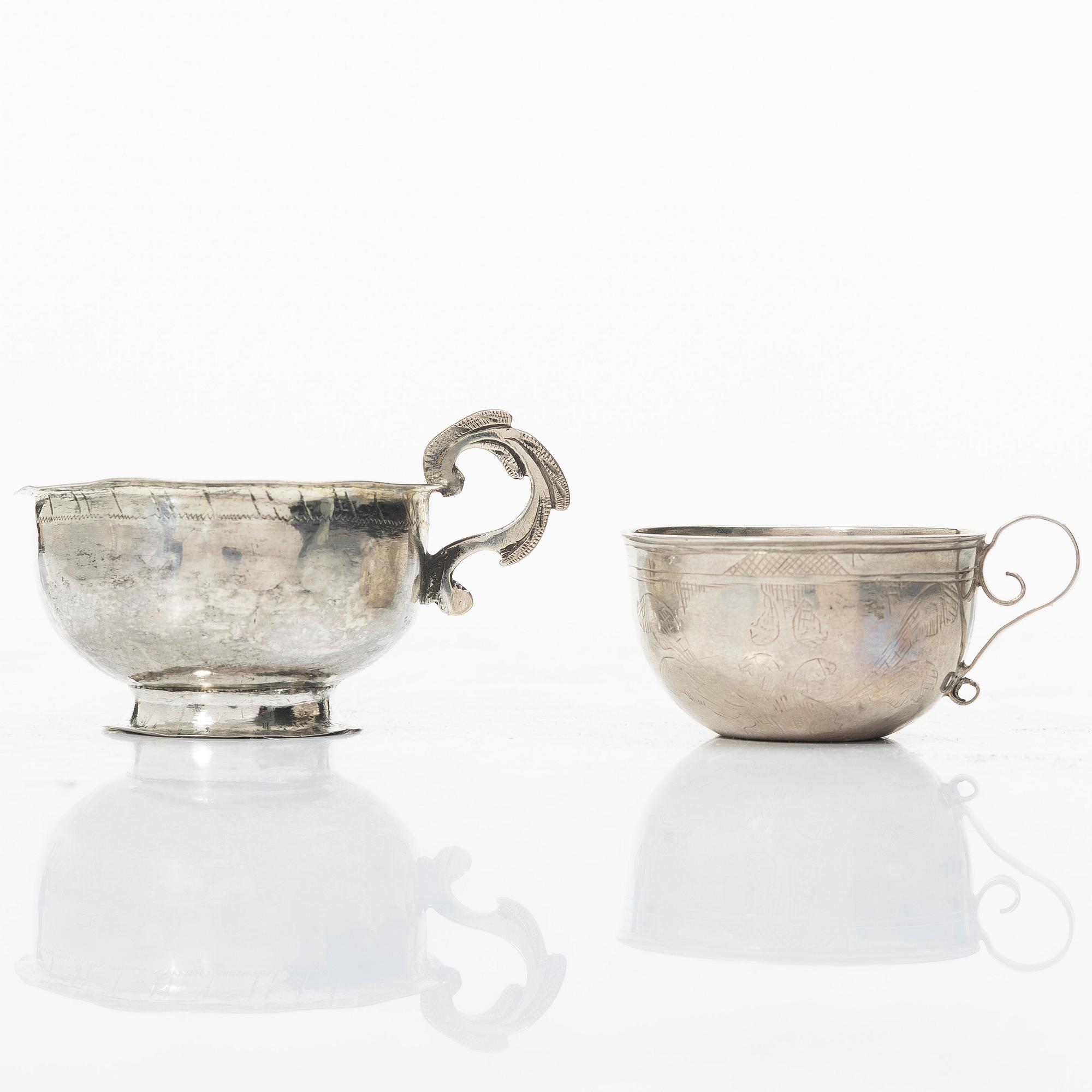Supkoppar, 7 st, silver, 1700-1800-tal.
