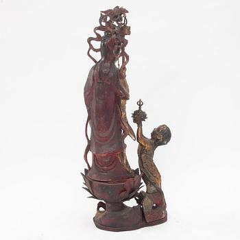 A large gilt and lacquer sculpture group, three parts, 20th century.