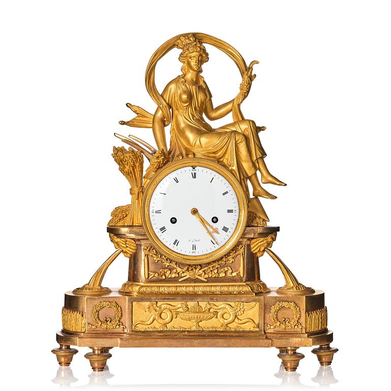 A French Empire mantle clock, early 19th century.