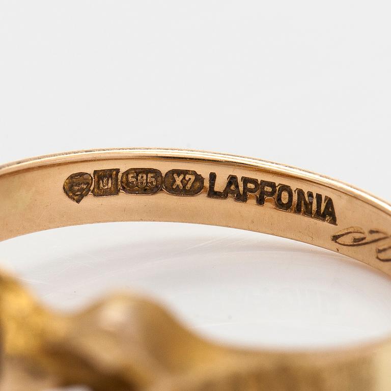 Björn Weckström, ring, "Gömd agat", 14K guld och mossagat. Lapponia 1975.
