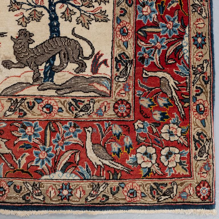 A RUG, an old Qum, figural, Iranian, ca 211-213,5 x 143,5-148 cm.