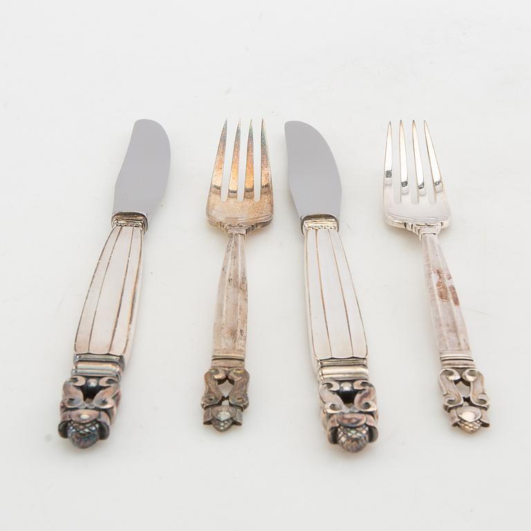 Johan Rohde, cutlery 24 pcs "Konge/Achorn" sterling silver for Georg Jensen after 1945.