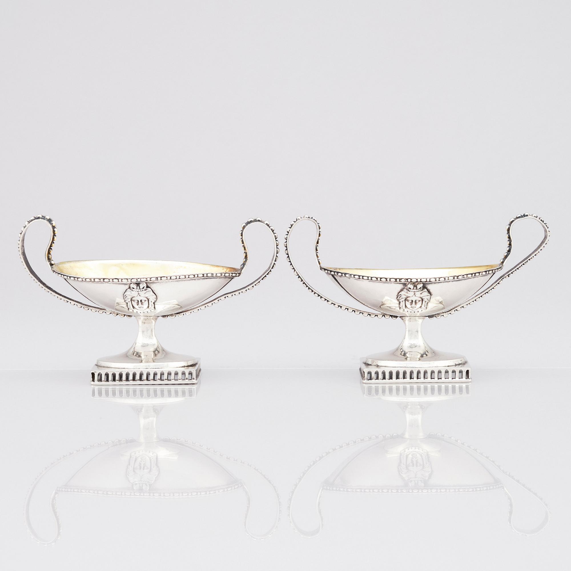 A pair of Swedish 18th Century Gustavian parcel-gilt silver salt cellars, marks of Pehr Zethelius, Stockholm 1798.