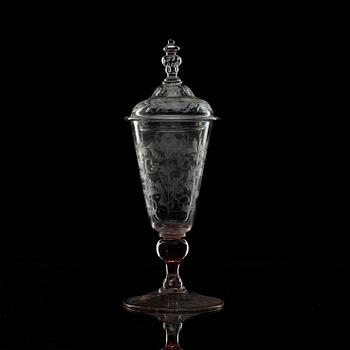 POKAL MED LOCK, glas. 1700-tal.