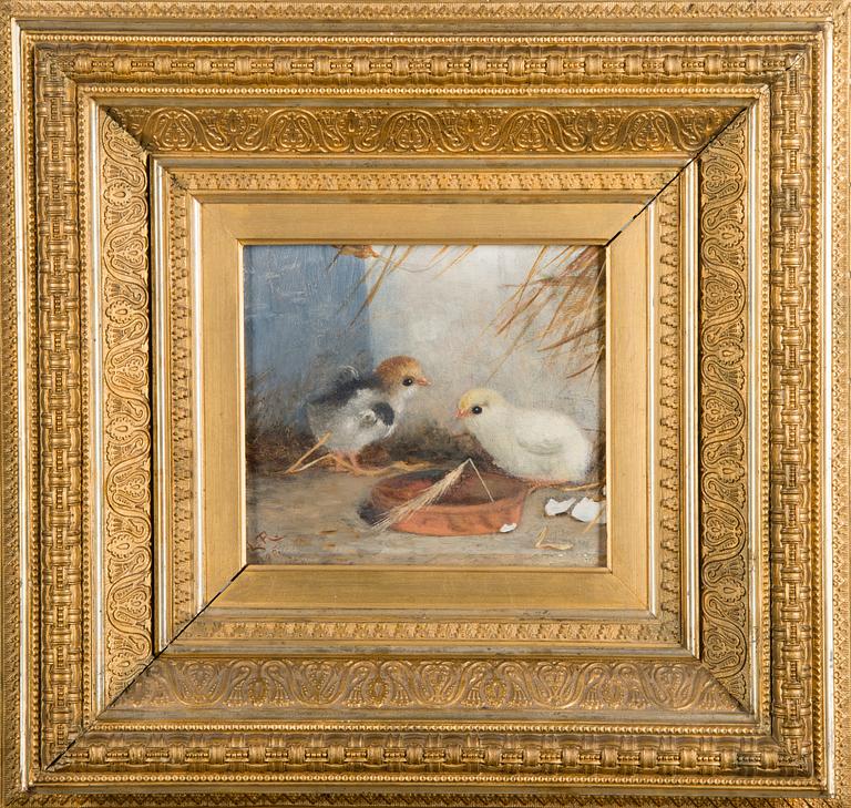 LYDIA ROBSAHM, öljy levylle, monogrammisigneerattu L.R., päivätty 95. A tergo signeerattu Lydia Robsahm.