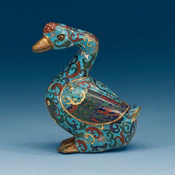 1531. A cloisonné box with cover in the shape of a duck, Qing dynasty (1644-1912).
